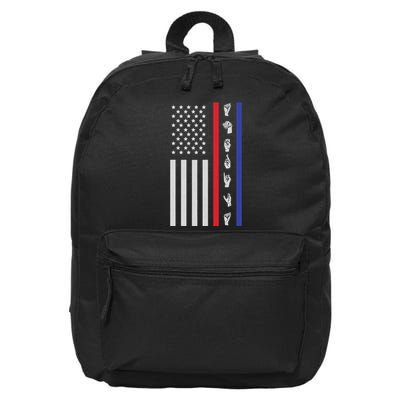 American Flag ASL American Sign Language America USA 16 in Basic Backpack
