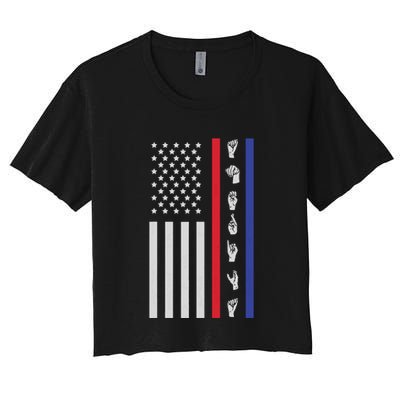 American Flag ASL American Sign Language America USA Crop Top