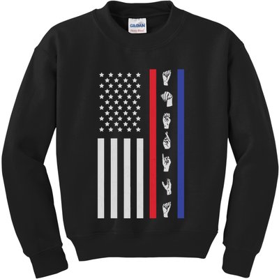 American Flag ASL American Sign Language America USA Kids Sweatshirt