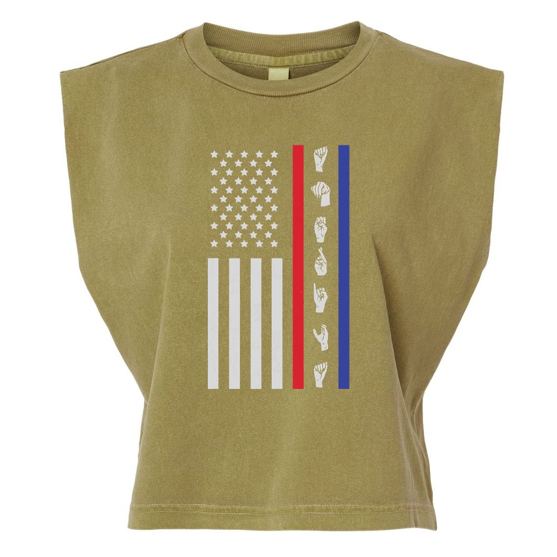 American Flag ASL American Sign Language America USA Garment-Dyed Women's Muscle Tee