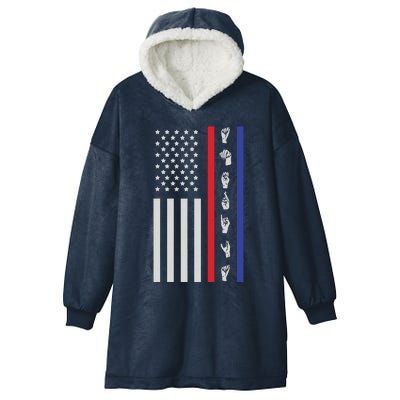 American Flag ASL American Sign Language America USA Hooded Wearable Blanket