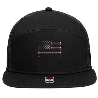 American Flag Arrow Hunting Archery Usa Hunter Archer Gift 7 Panel Mesh Trucker Snapback Hat