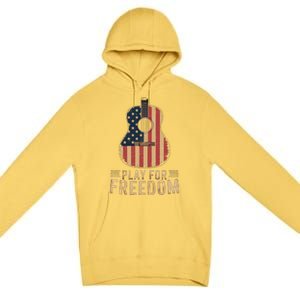 American Flag Acoustic Guitar Play For Freedom Premium Pullover Hoodie