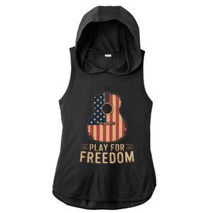 American Flag Acoustic Guitar Play For Freedom Ladies PosiCharge Tri-Blend Wicking Draft Hoodie Tank