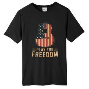 American Flag Acoustic Guitar Play For Freedom Tall Fusion ChromaSoft Performance T-Shirt