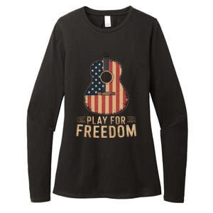 American Flag Acoustic Guitar Play For Freedom Womens CVC Long Sleeve Shirt