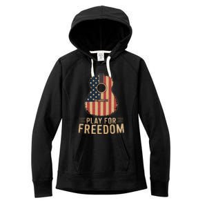 American Flag Acoustic Guitar Play For Freedom Women's Fleece Hoodie