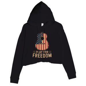 American Flag Acoustic Guitar Play For Freedom Crop Fleece Hoodie