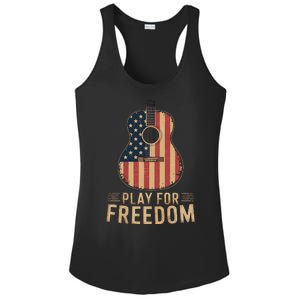 American Flag Acoustic Guitar Play For Freedom Ladies PosiCharge Competitor Racerback Tank