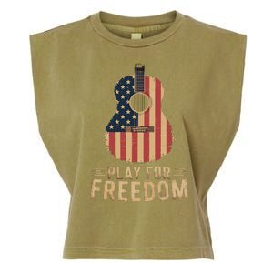 American Flag Acoustic Guitar Play For Freedom Garment-Dyed Women's Muscle Tee