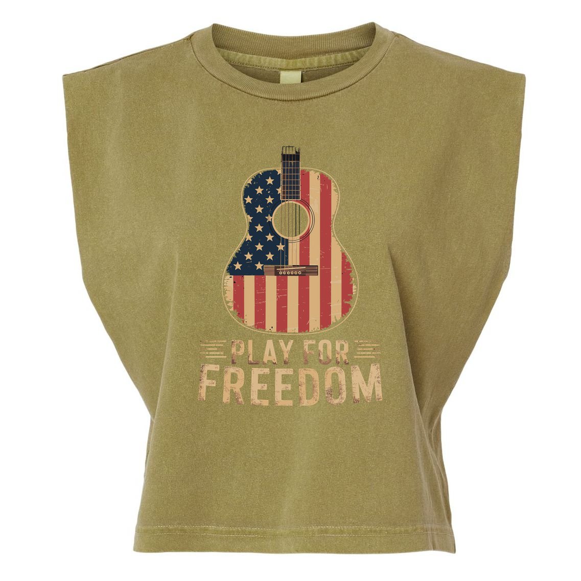 American Flag Acoustic Guitar Play For Freedom Garment-Dyed Women's Muscle Tee
