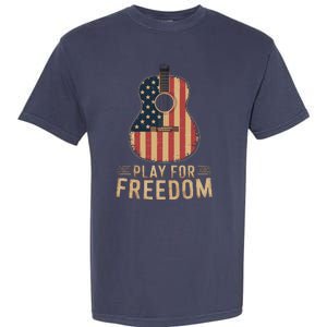 American Flag Acoustic Guitar Play For Freedom Garment-Dyed Heavyweight T-Shirt