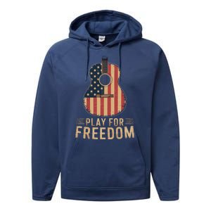 American Flag Acoustic Guitar Play For Freedom Performance Fleece Hoodie