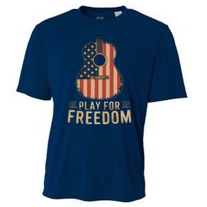 American Flag Acoustic Guitar Play For Freedom Cooling Performance Crew T-Shirt