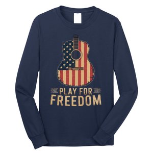 American Flag Acoustic Guitar Play For Freedom Long Sleeve Shirt