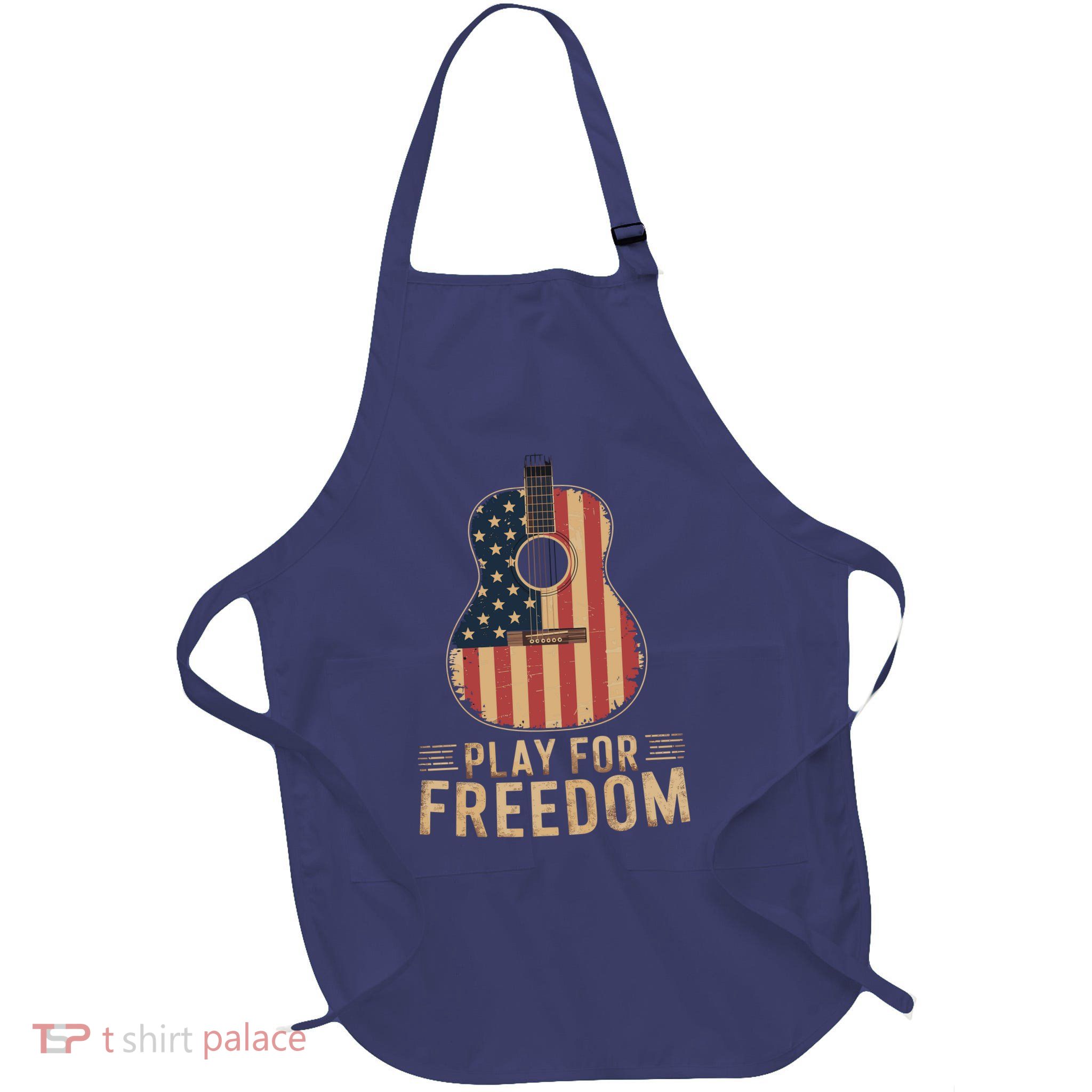 American Flag Acoustic Guitar Play For Freedom Full-Length Apron With Pockets