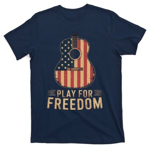 American Flag Acoustic Guitar Play For Freedom T-Shirt