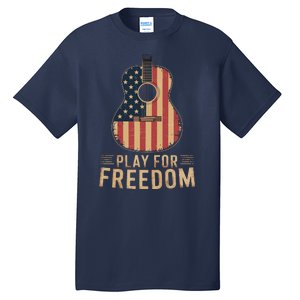 American Flag Acoustic Guitar Play For Freedom Tall T-Shirt