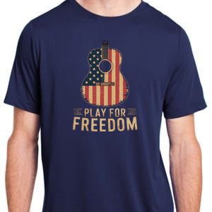 American Flag Acoustic Guitar Play For Freedom Adult ChromaSoft Performance T-Shirt