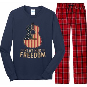 American Flag Acoustic Guitar Play For Freedom Long Sleeve Pajama Set