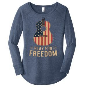 American Flag Acoustic Guitar Play For Freedom Women's Perfect Tri Tunic Long Sleeve Shirt