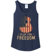 American Flag Acoustic Guitar Play For Freedom Ladies Essential Tank