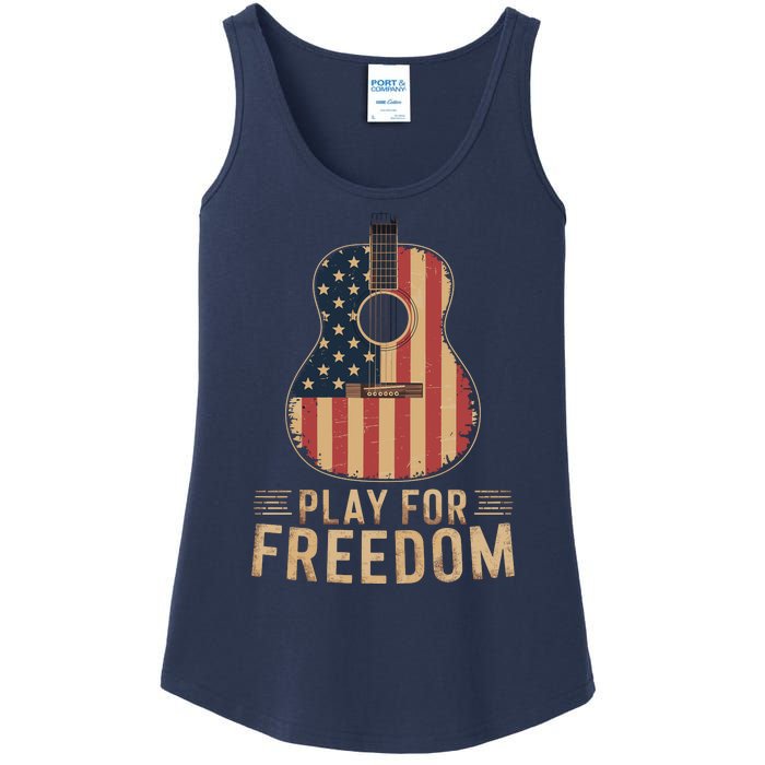 American Flag Acoustic Guitar Play For Freedom Ladies Essential Tank