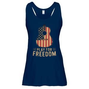 American Flag Acoustic Guitar Play For Freedom Ladies Essential Flowy Tank