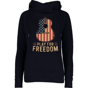 American Flag Acoustic Guitar Play For Freedom Womens Funnel Neck Pullover Hood