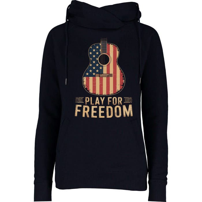 American Flag Acoustic Guitar Play For Freedom Womens Funnel Neck Pullover Hood