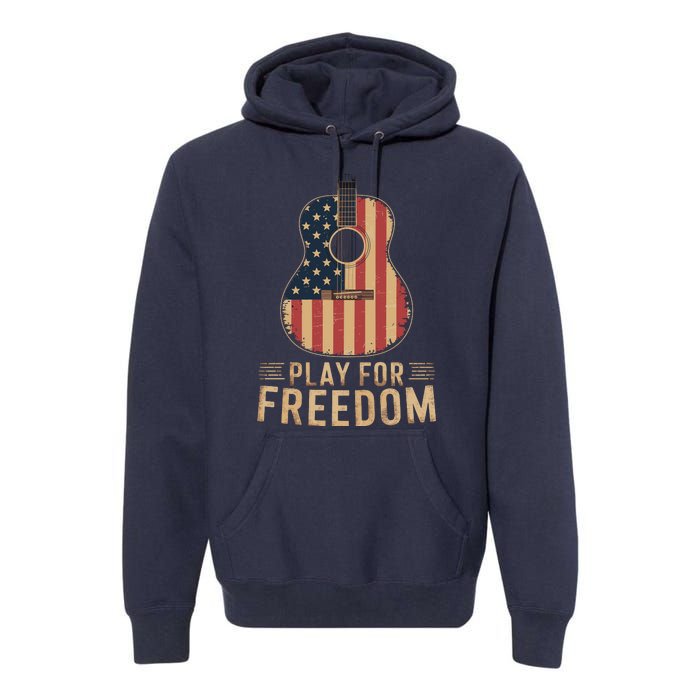 American Flag Acoustic Guitar Play For Freedom Premium Hoodie