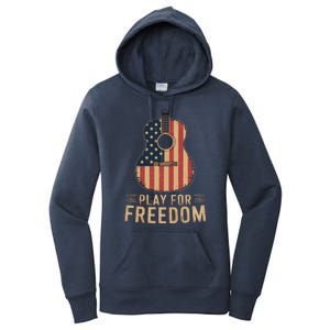 American Flag Acoustic Guitar Play For Freedom Women's Pullover Hoodie