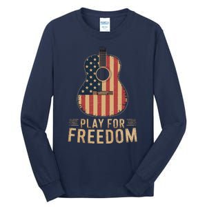 American Flag Acoustic Guitar Play For Freedom Tall Long Sleeve T-Shirt