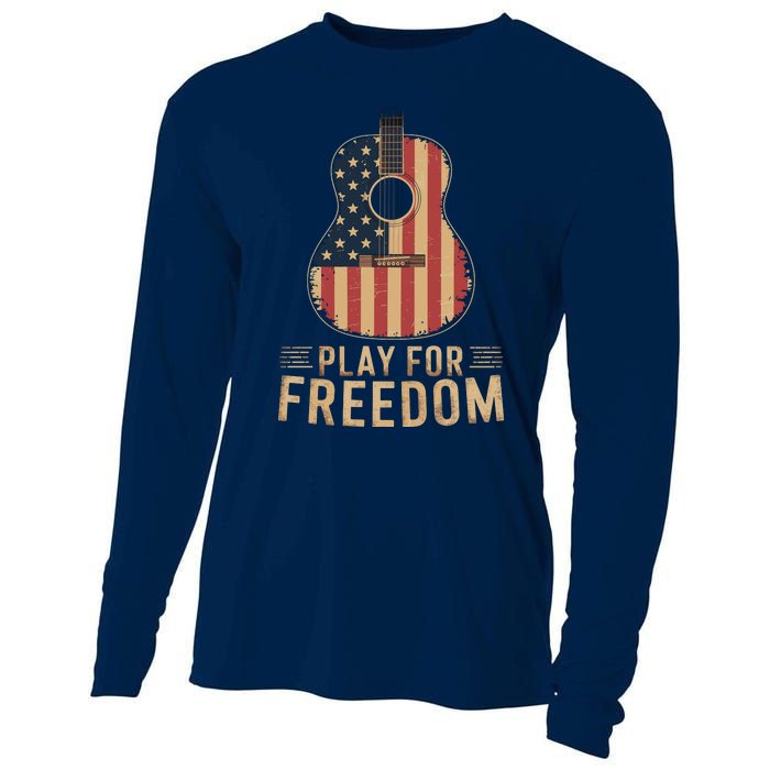 American Flag Acoustic Guitar Play For Freedom Cooling Performance Long Sleeve Crew