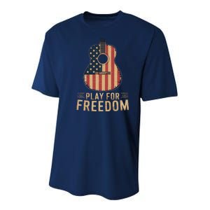 American Flag Acoustic Guitar Play For Freedom Youth Performance Sprint T-Shirt