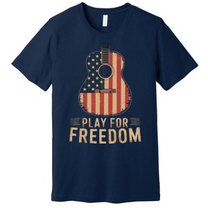 American Flag Acoustic Guitar Play For Freedom Premium T-Shirt