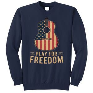 American Flag Acoustic Guitar Play For Freedom Tall Sweatshirt