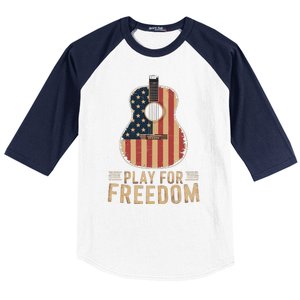 American Flag Acoustic Guitar Play For Freedom Baseball Sleeve Shirt