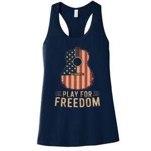 American Flag Acoustic Guitar Play For Freedom Women's Racerback Tank