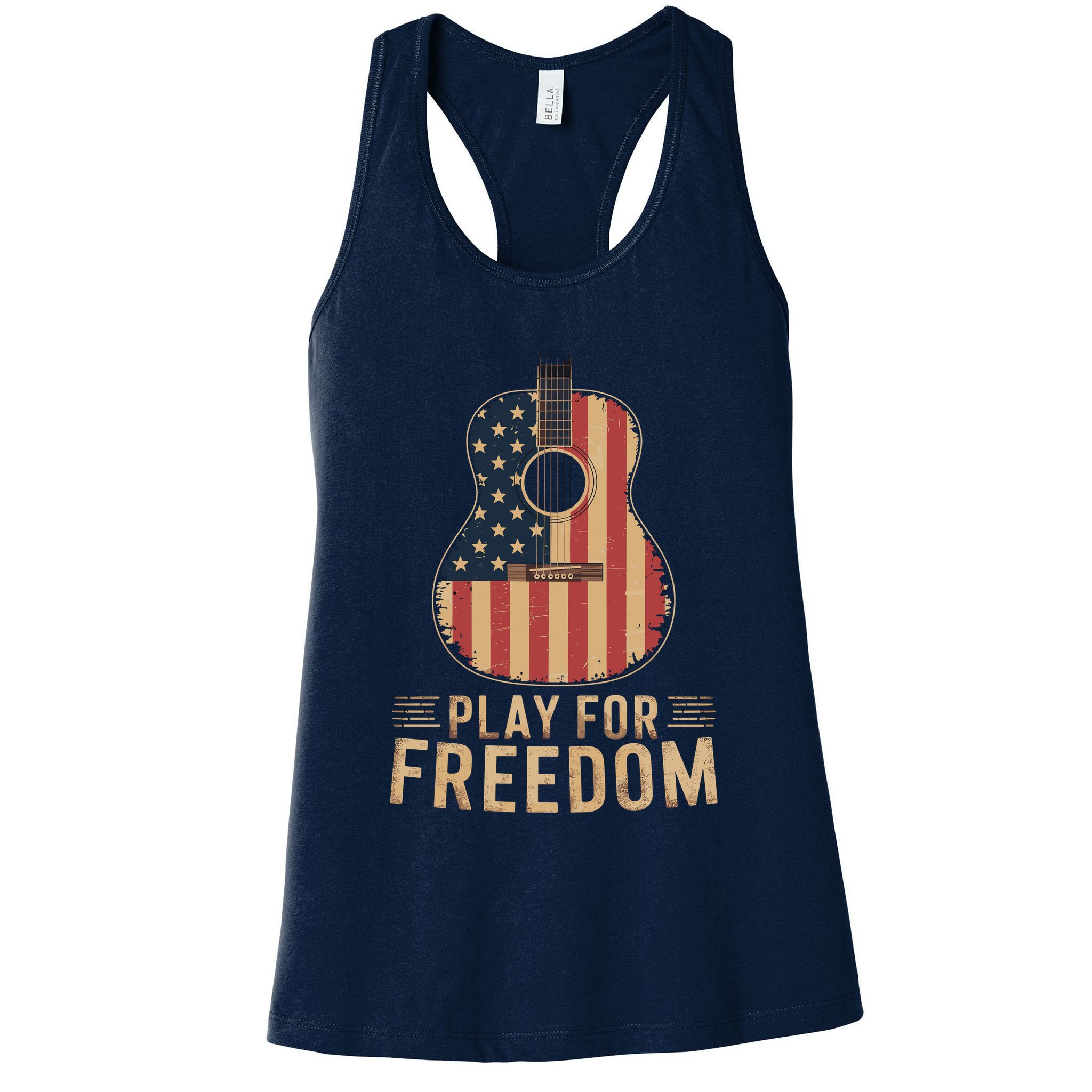 American Flag Acoustic Guitar Play For Freedom Womens Tank Top