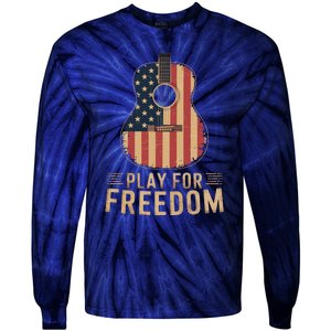 American Flag Acoustic Guitar Play For Freedom Tie-Dye Long Sleeve Shirt