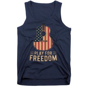 American Flag Acoustic Guitar Play For Freedom Tank Top