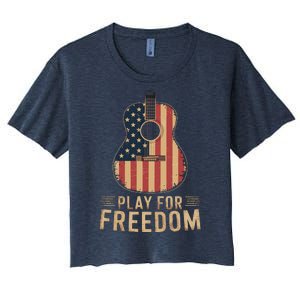 American Flag Acoustic Guitar Play For Freedom Women's Crop Top Tee