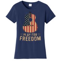 American Flag Acoustic Guitar Play For Freedom Women's T-Shirt