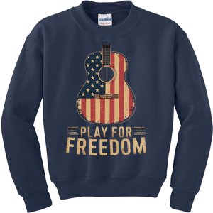 American Flag Acoustic Guitar Play For Freedom Kids Sweatshirt