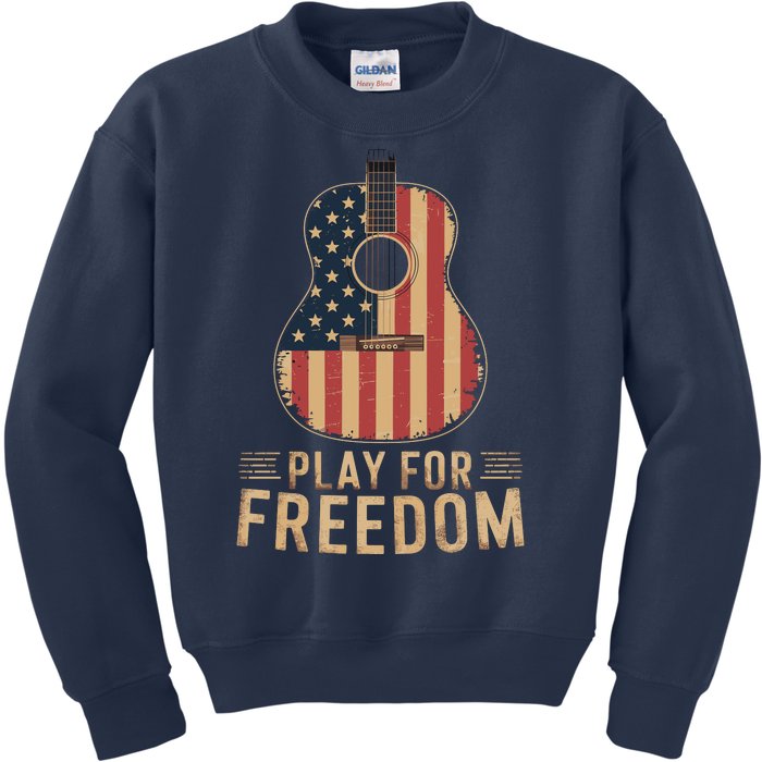 American Flag Acoustic Guitar Play For Freedom Kids Sweatshirt