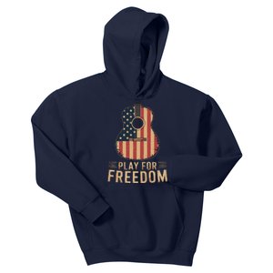 American Flag Acoustic Guitar Play For Freedom Kids Hoodie