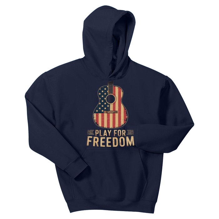 American Flag Acoustic Guitar Play For Freedom Kids Hoodie