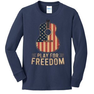 American Flag Acoustic Guitar Play For Freedom Kids Long Sleeve Shirt