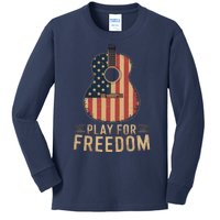 American Flag Acoustic Guitar Play For Freedom Kids Long Sleeve Shirt